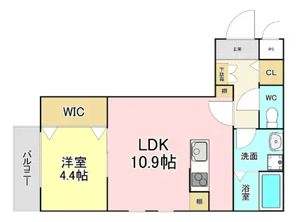グランドプレミアム三萩野(1LDK/1階)の間取り写真