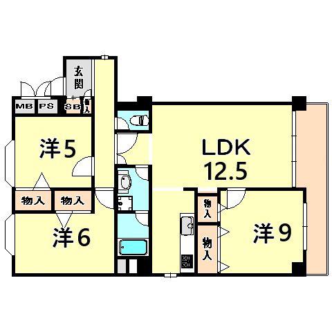ライオンズマンション夙川(3LDK/1階)の間取り写真