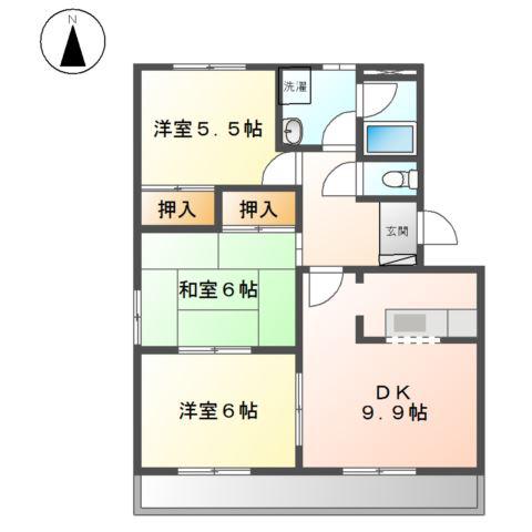 エクセレント上小田井(3DK/3階)の間取り写真