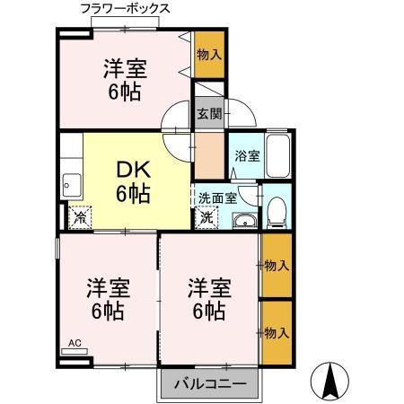 メゾン・パークス B(3DK/2階)の間取り写真