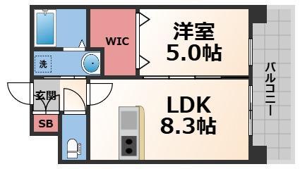 カウニス巽中(1LDK/3階)の間取り写真
