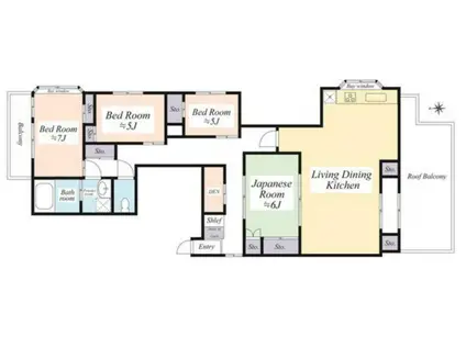 三栄ビル(4LDK/5階)の間取り写真