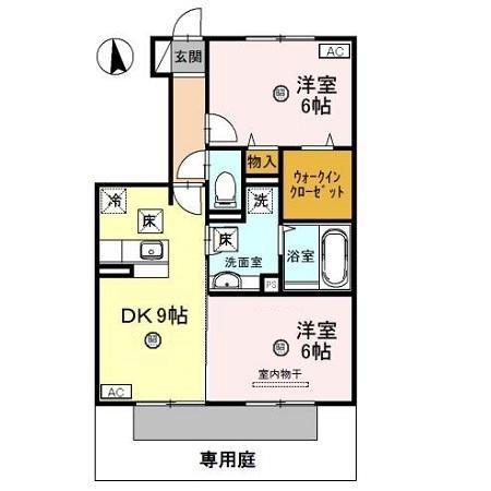D-ROOMシルクマムB(2DK/1階)の間取り写真