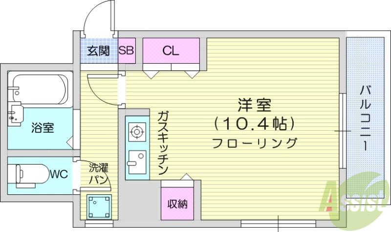 仙台旭ヶ丘ハウス(ワンルーム/1階)の間取り写真