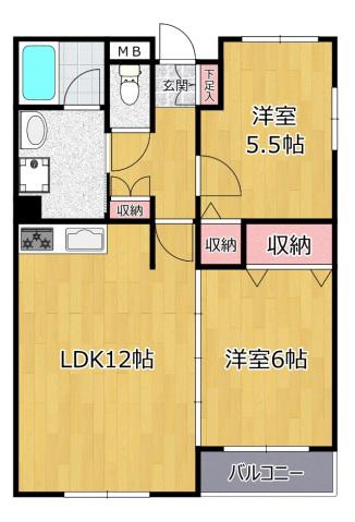 グランドソレーユ(2LDK/3階)の間取り写真