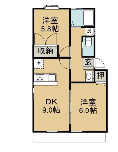 コーポヒルラック10号館(2DK/1階)の間取り写真