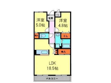 ピーチヒル加茂(2LDK/5階)の間取り写真