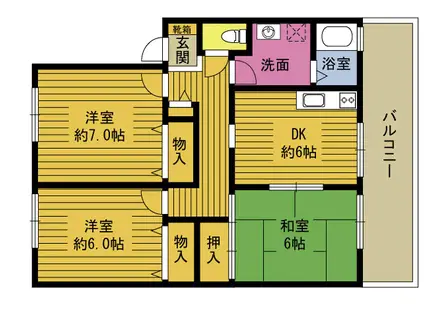 ハウスオーキッドC棟(3DK/2階)の間取り写真