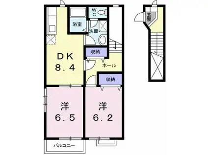 ラ フォレ ドゥ ノール(2DK/2階)の間取り写真