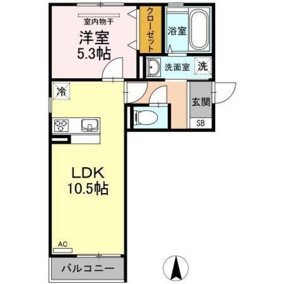 ジーナ ブルーメ(1LDK/2階)の間取り写真