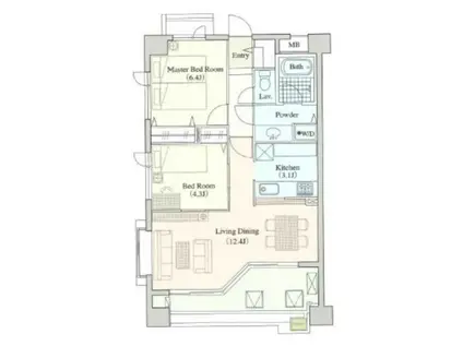 ラナイガーデンシンユリイースト(2LDK/4階)の間取り写真