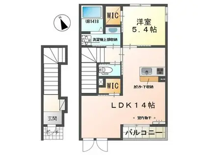 クレープマートル(1LDK/2階)の間取り写真