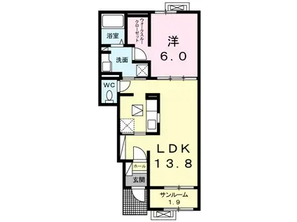 ヴィラ コンフォート B(1LDK/1階)の間取り写真