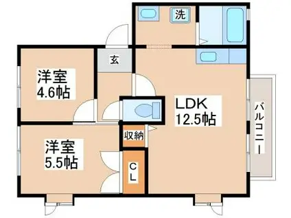 サンとざき(2LDK/2階)の間取り写真