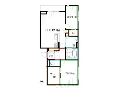 D-COMODO関前(2LDK/2階)の間取り写真