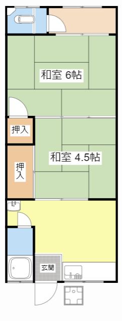 JR草津線 手原駅 徒歩13分 2階建 築54年(2K/2階)の間取り写真