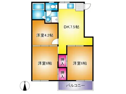 ハイライフ吉川(3DK/1階)の間取り写真