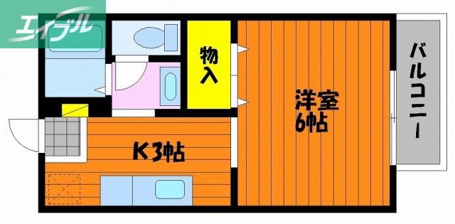モデラート21 A棟(1K/2階)の間取り写真