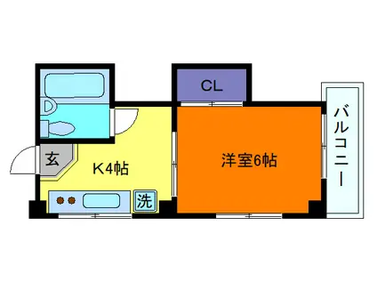 クレアージュ六甲(1K/4階)の間取り写真