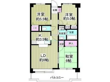 ベルグプレシャデス船橋(3LDK/3階)の間取り写真