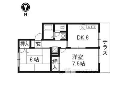 ハイカムール嵐山A棟(2DK/1階)の間取り写真