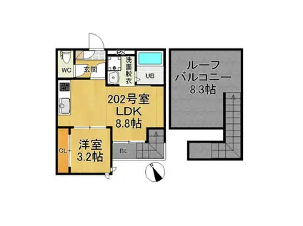 GRANDTIC ROXA(1LDK/2階)の間取り写真