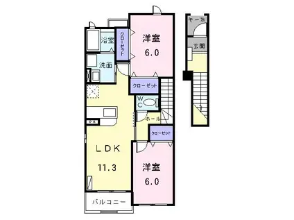 アンジュ・パティオI(2LDK/2階)の間取り写真