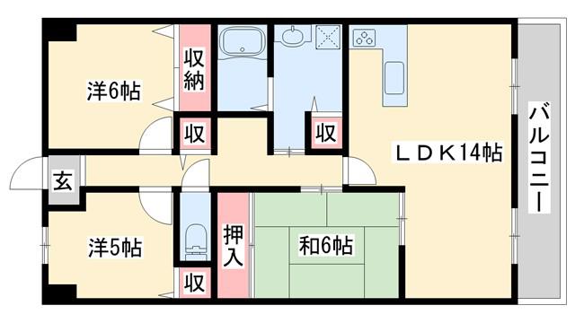 サンシティ本荘弐番館(3LDK/7階)の間取り写真