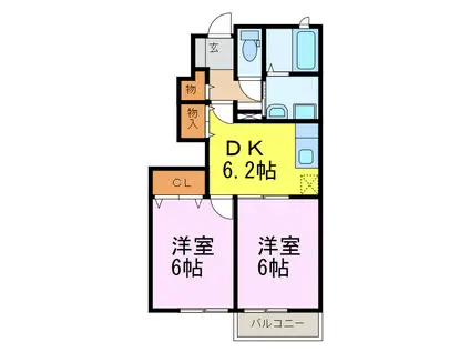アマランスEF(2DK/1階)の間取り写真