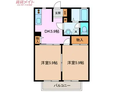 アドバンテージ B棟(2K/2階)の間取り写真