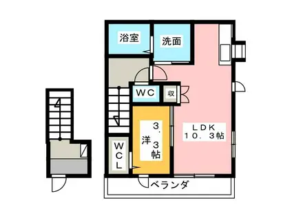 メゾンミーツB(1LDK/2階)の間取り写真