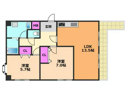 西真上コーポ(2LDK/1階)の間取り写真