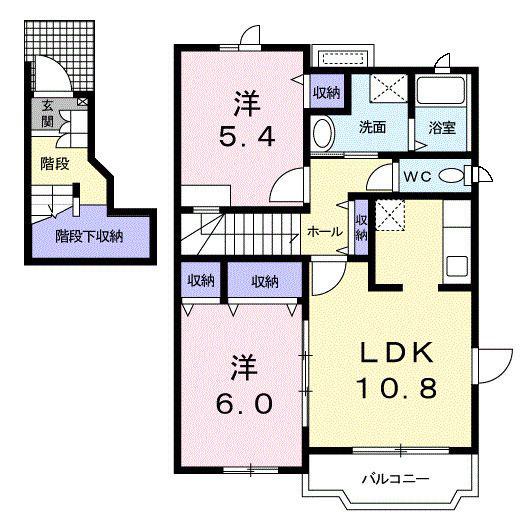 チェリータウンA(2LDK/2階)の間取り写真