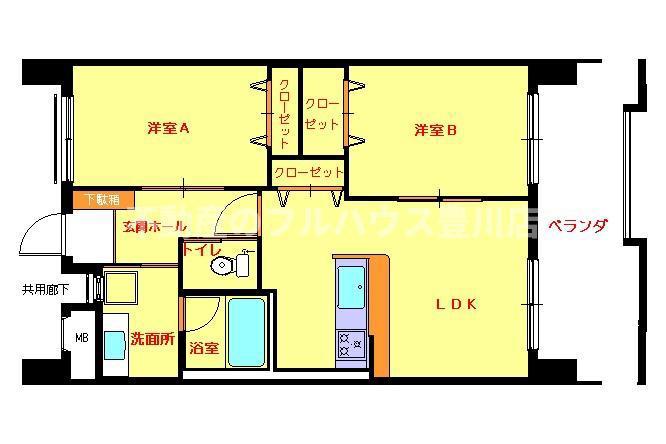ロイヤルハイツ石黒(2LDK/4階)の間取り写真