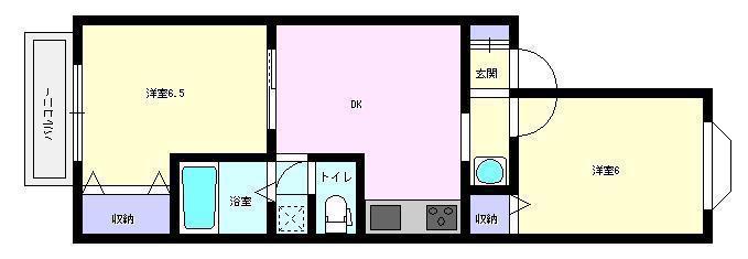メゾンドゥモン(2DK/2階)の間取り写真