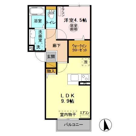 シャルムカツタ(1LDK/2階)の間取り写真