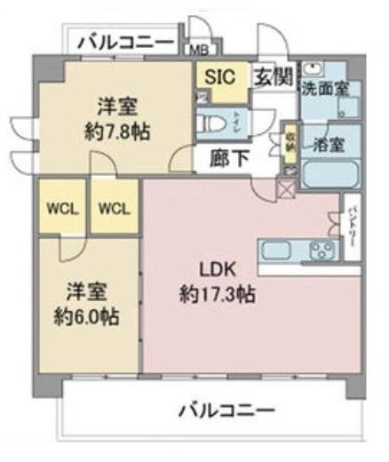 地下鉄名城線 瑞穂運動場東駅 徒歩6分 3階建 築10年(2LDK/2階)の間取り写真