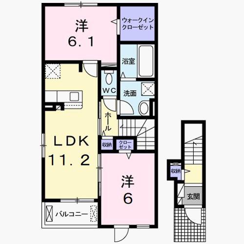 フォルトゥーナ B(2LDK/2階)の間取り写真