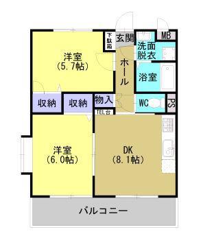 ノース SIDE 葉月館(2DK/2階)の間取り写真