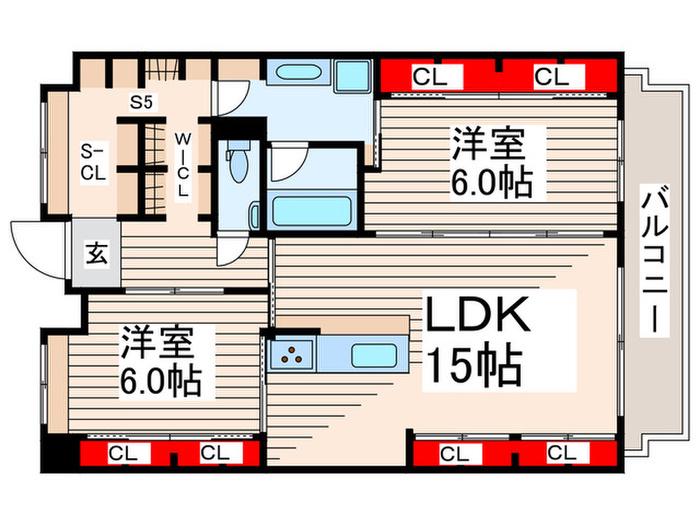 アムカス(2SLDK/1階)の間取り写真