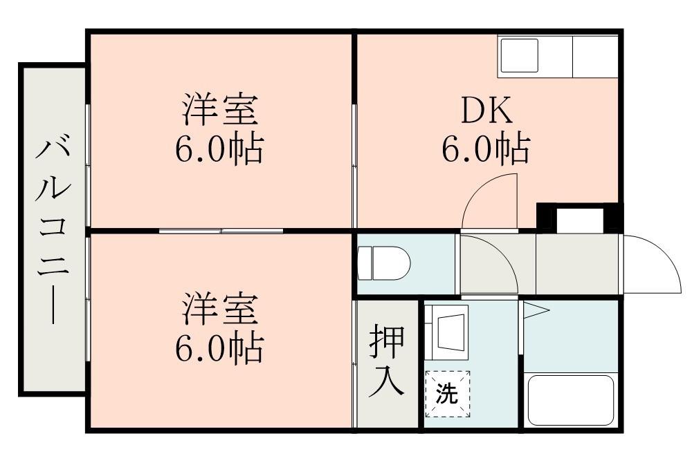 ビーラインNV2(2DK/2階)の間取り写真