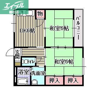 コーポ則武A棟(2DK/2階)の間取り写真