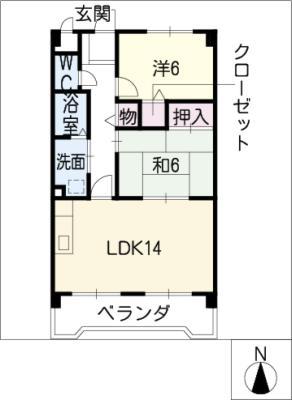 桜ハイツ平川(2LDK/3階)の間取り写真