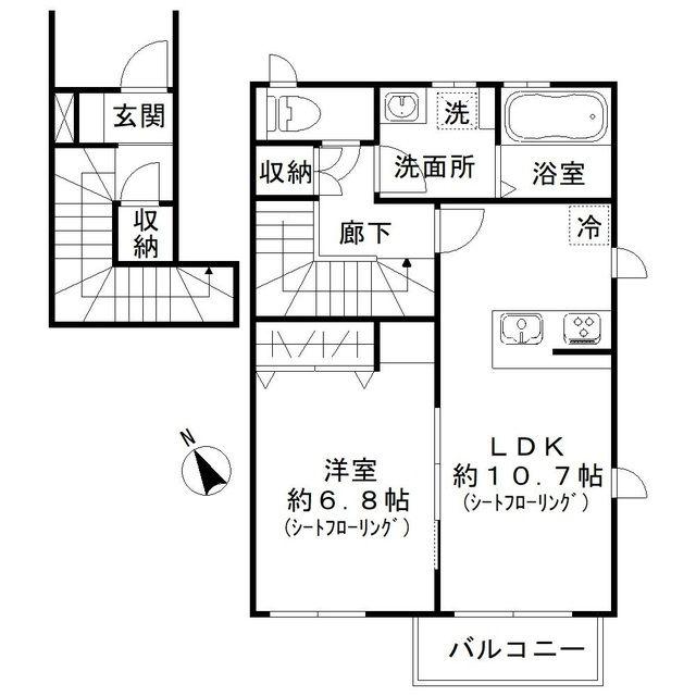 パークガーデン フルール(1LDK/2階)の間取り写真