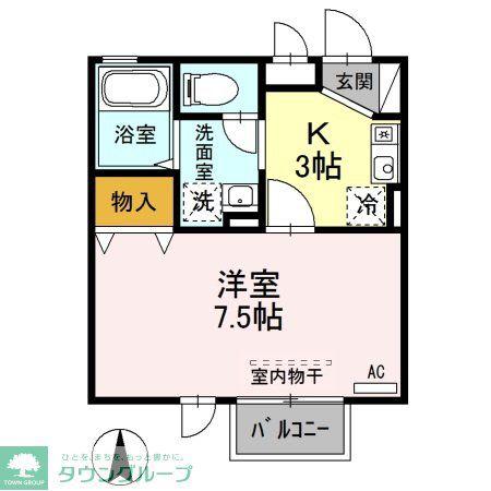 ジュネス山本II(1K/1階)の間取り写真