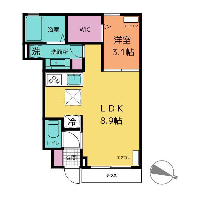 イルニード(1LDK/1階)の間取り写真