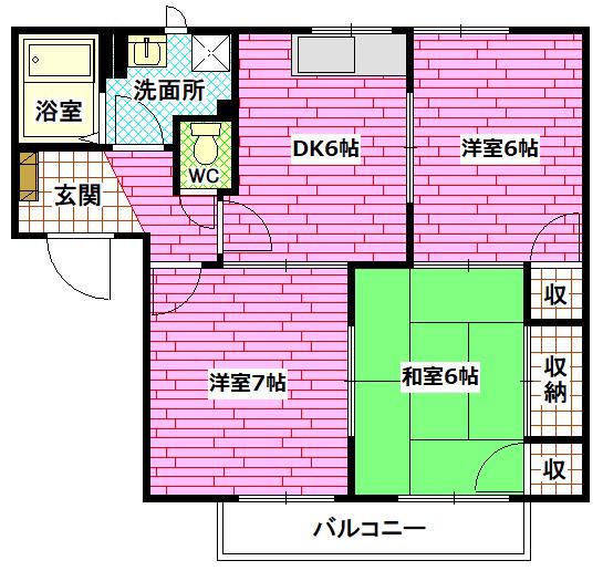 レクサス海田(3DK/2階)の間取り写真