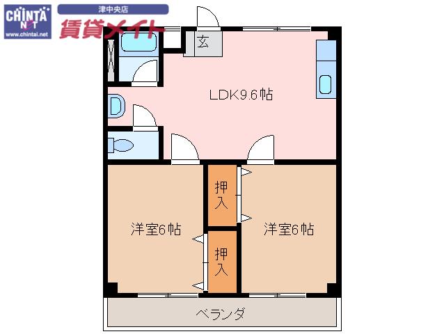 津INCOURT練木(2DK/1階)の間取り写真