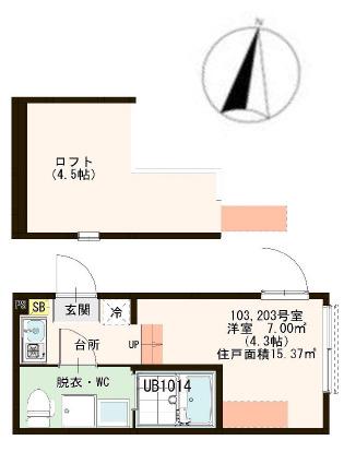 ハーモニーテラス中川II(ワンルーム/2階)の間取り写真