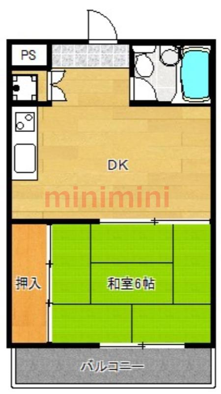 ロイヤルコート花菱(1DK/2階)の間取り写真